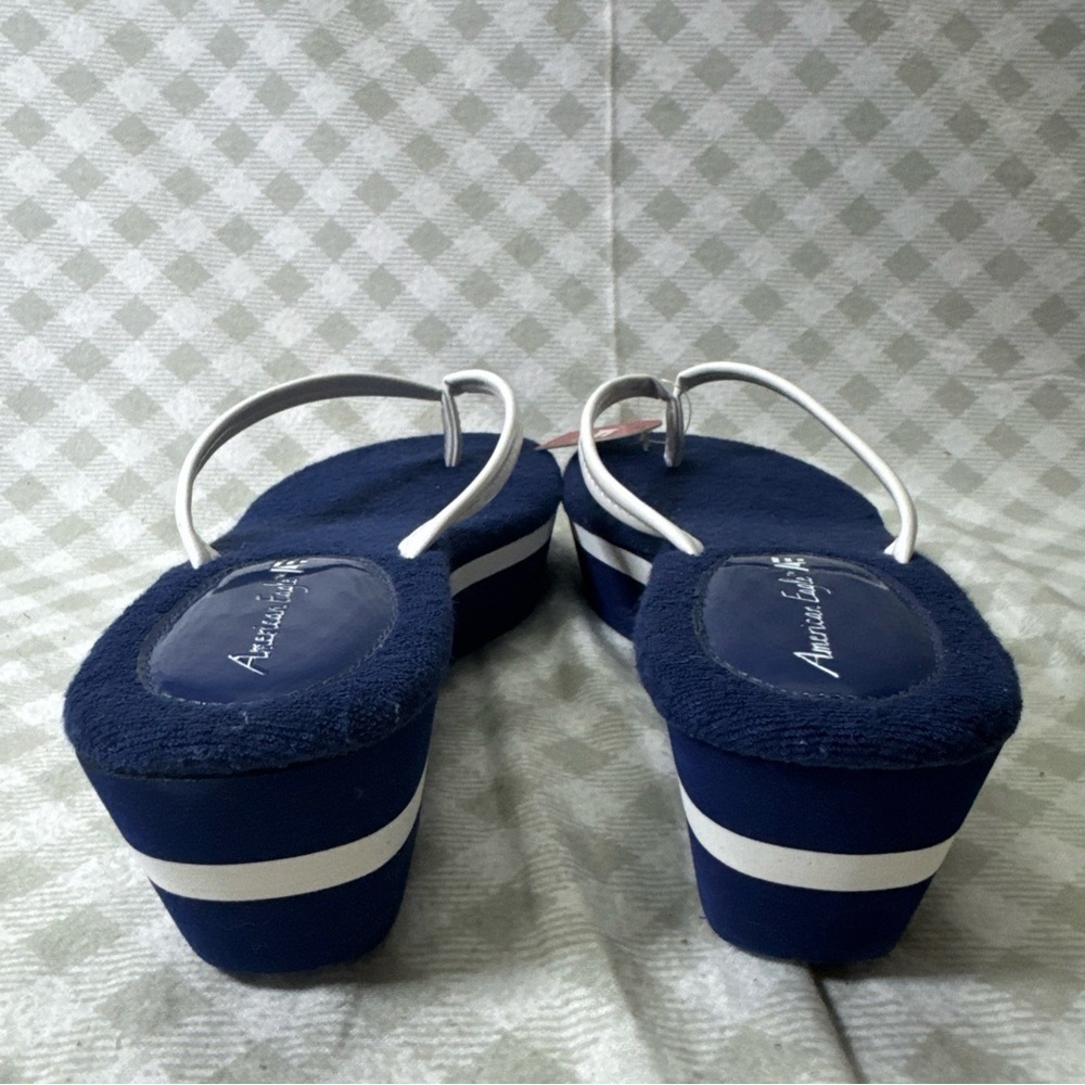 American Eagle Navy & White Wedge Platform Flip Flop Sandals Women Size 10 - Picture 4 of 9
